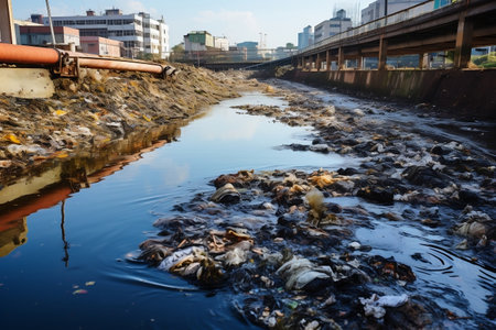 Industrial Neglect: Unprocessed Water Discharge Causing River Pollution. AIの素材