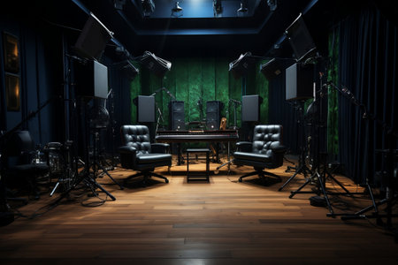 Unoccupied Podcast or Interview Studio: Awaiting Voices. AIの素材