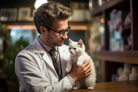 Veterinary Expert Examining Kitten's Health during Routine Checkup at Clinic. AIの素材