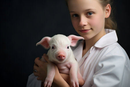 Vet or Doctor Holding Newborn Piglet. AIの素材