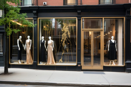 Urban Scene: Modern Fashion Store Featuring Spacious Window Exhibit. AIの素材