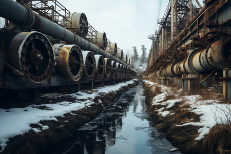 Submerged Industrial Gas Pipelines: Nord Stream's Underwater Infrastructure. AIの素材