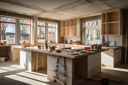 In-Progress: Construction of Compact Kitchen in New Home. AIの素材