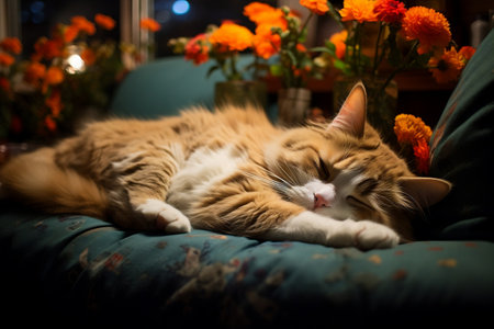 Relaxed Cat Resting on Cozy Sofa. AIの素材