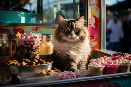 Feline-Run Food Truck Offering Delectable Treats. AIの素材