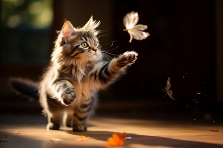 Playful Cat Engaging with Feather Toy. AIの素材
