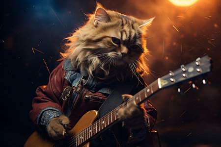 Feline Guitarist Rocking the Stage. AIの素材