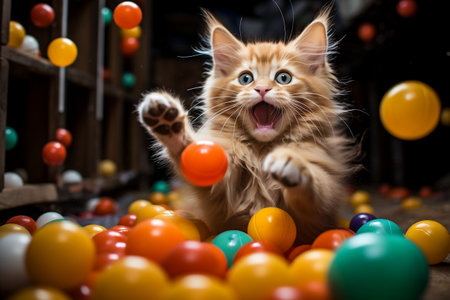 Playful Cat Engaging with Toy Ball. AIの素材