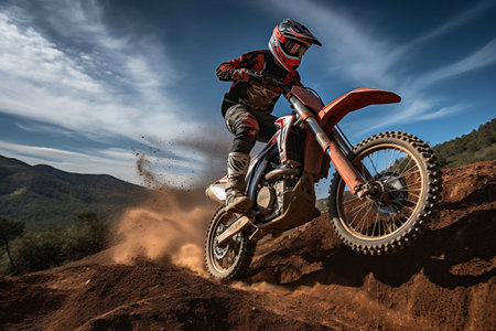 Mountain Motocross Race Biker in Dynamic Actionの素材