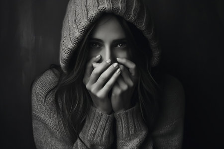 Woman Concealing Her Face with Hands in Depressionの素材