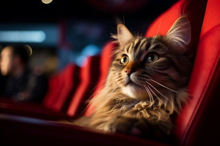 A Cat Enjoying a Film at the Movie Theater. AIの素材