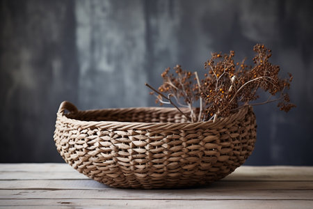 Sophisticated Basket Woven from Natural Fibers. AIの素材