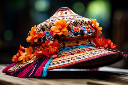 Classic Vibrant Asian Hat. AIの素材