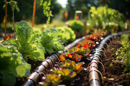 Meandering Drip Irrigation System Across Vegetable Garden. AIの素材
