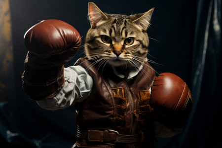 Feline Wearing Boxing Gloves in a Gym. AIの素材