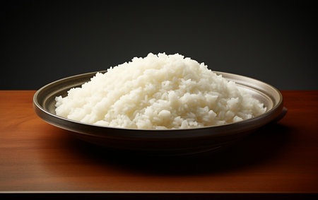 Artful Presentation: Plate of Rice in Cinematic Style.の素材