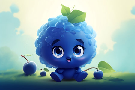 Adorable Blueberry Cartoon Character.の素材