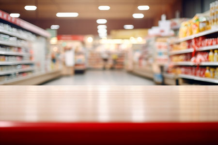 Clean Table with Blurred Supermarket Background.の素材