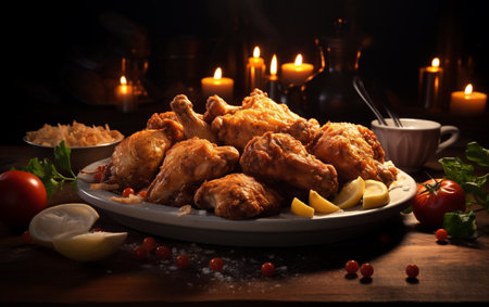 Visual Delight: Crispy Fried Chicken in Studio Lighting.の素材