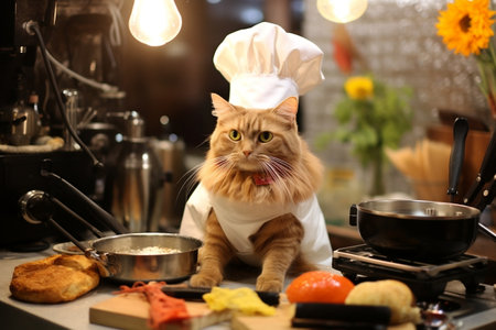 Culinary Cat: A Cooking Contest Interview with a Meowing Chef.の素材
