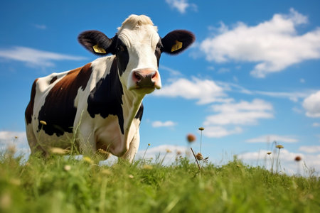 Grazing Beauty: A Cow in the Green Pastures.の素材