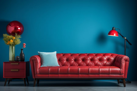 ed Elegance: A Stylish Leather Sofa and Bedside Tables.の素材