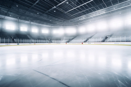 Hockey's Silent Stage: Capturing an Empty Ice Rink Arena.の素材