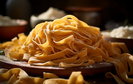 Ultra-Realistic: Fresh Homemade Pasta in Editorial Photography.の素材