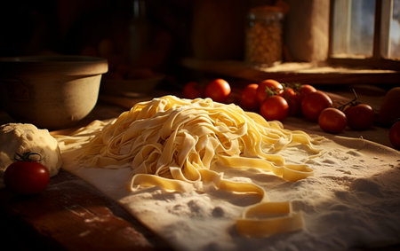 Ultra-Realistic: Fresh Homemade Pasta in Editorial Photography.の素材