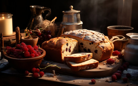 Bakery Bliss: Cake, Cookies, and Fresh Bread Ensemble.の素材