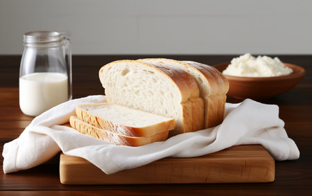 Sliced Bread on Wooden Board - Culinary Presentation.の素材