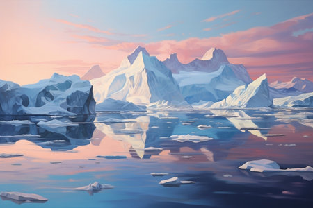 Frozen Majesty - Painting of Icebergs on Calm Waters.の素材