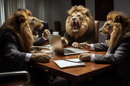 Savannah Strategy Session - Lions in a Fierce Business Meeting.の素材