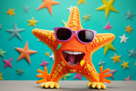 Sea Star Style - Starfish with Sunglasses Making Waves in Studio.の素材