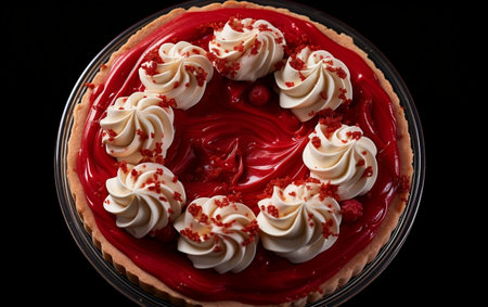 Tempting Red Velvet Dessert - Top-Down Shot on Black Background.の素材