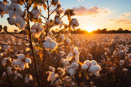 Sunset Illuminates Thriving Cotton Field.の素材