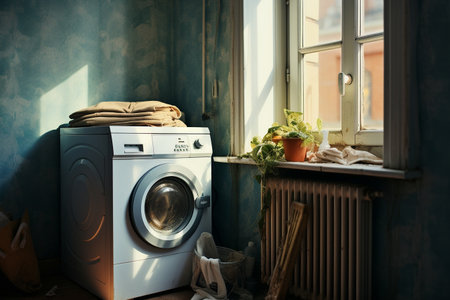 Interior with Natural Light and Washing Machine.の素材