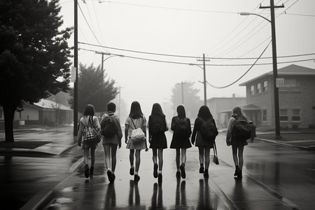 School Kids Walking Together.の素材