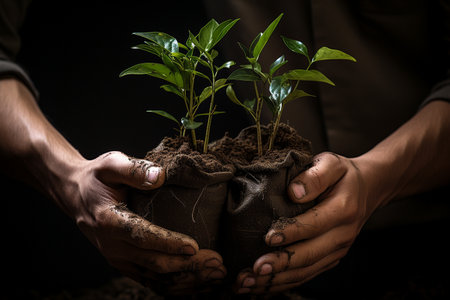 Gardening Enthusiasts with Potting Soil.の素材
