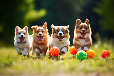 Puppies at Play in Dog Daycare.の素材