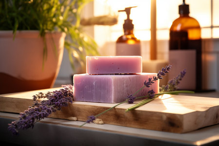 Handmade Lavender Soap in a Trendy Bathroomの素材