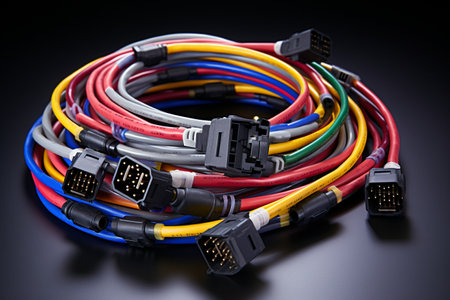 Close Inspection of Colorful Wiring in Vehicles.の素材