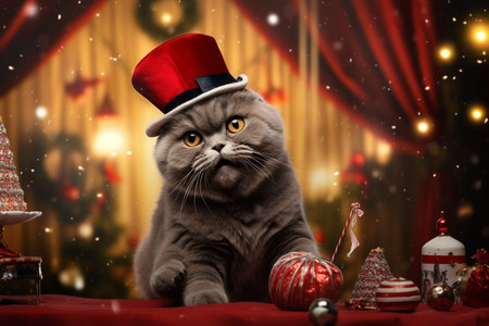 Playful Cat in Holiday Spiritの素材