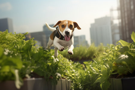A Curious Beagle Amidst Rooftop Gardensの素材