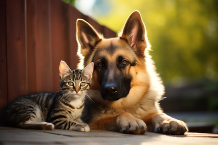 A Cute German Shepherd Bonding with a Pet Catの素材