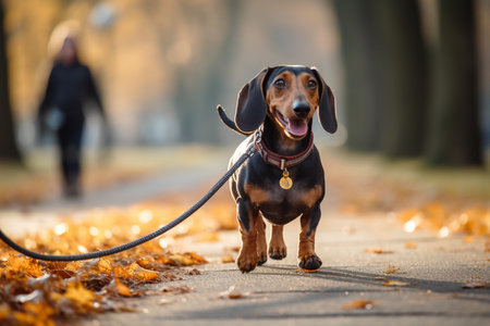 Pure Canine Bliss: Happy Dachshund on a Leashの素材
