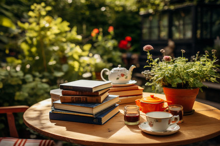 Reading with Tea in the Backyard Oasisの素材