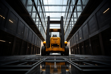 Examining a Forklift Truck from a Bottom Viewの素材