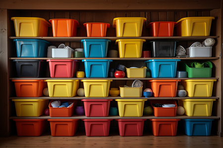 Stack of Plastic Bins for Tidy and Organized Livingの素材