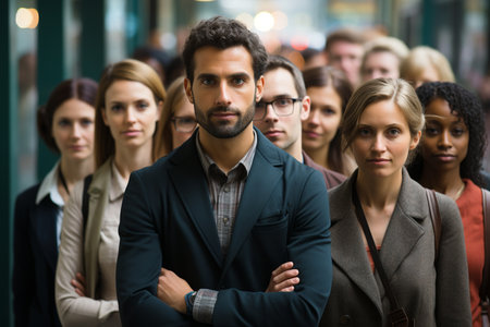 A Gathering of Professionals: Waiting in Line at the Officeの素材